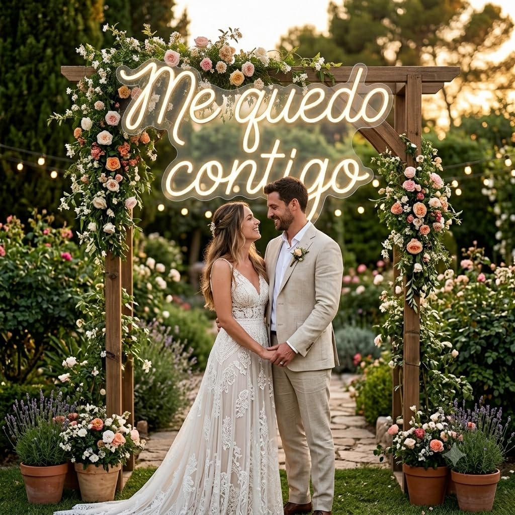 soloLED Letrerome quedo contigo boda LED Escaparate, Decoración de Pared en Metacrilato, Luz Brillante, aproximadamente 70cm aproximadamente alimentación 12v