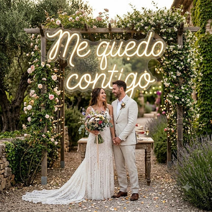 soloLED Letrerome quedo contigo boda LED Escaparate, Decoración de Pared en Metacrilato, Luz Brillante, aproximadamente 70cm aproximadamente alimentación 12v