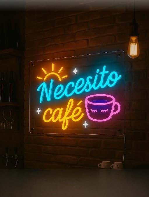 Letrero LED de Neón Decorativo, Diseño de Café Necessito, Iluminación Multicolor