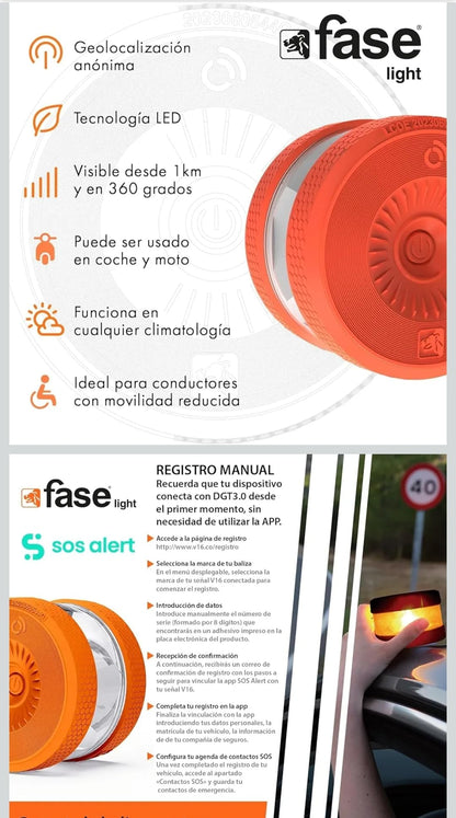 Genérico Baliza v16 Homologada DGT - Incluye Gafas de Conducción Nocturna - APP Incluida - Luz de Emergencia con Geolocalizador - Proporciona Geolocalización a la DGT - Color Naranja