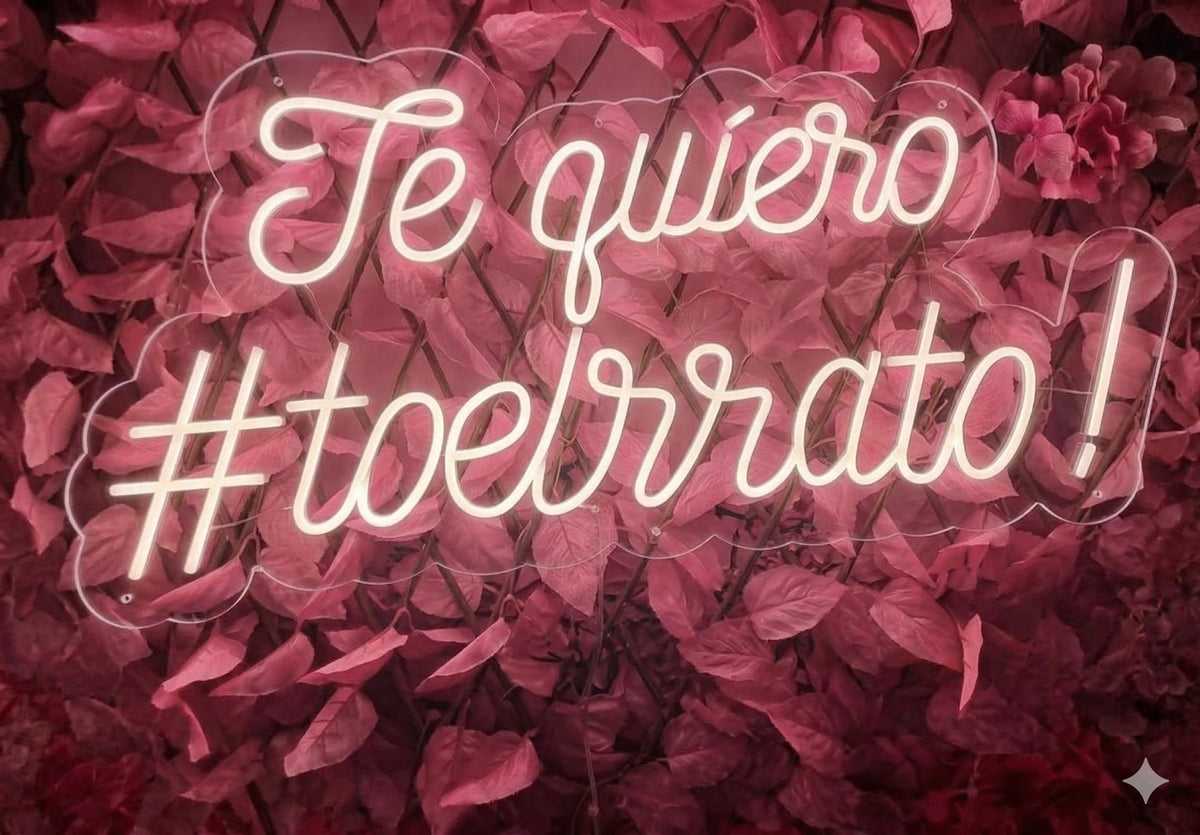 Letrero Neón Luz LED "Te quiero #toelrato" de Color Rosa, Decoración de Pared con Base Metacrilato Transparente, Cadena, Cable de 1.5 m y Alimentación 12 v, Medidas 110x55 cm Para Bodas y Ceremonias