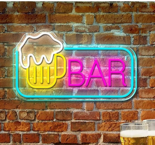Letrero LED Neón de Bar, Diseño de Cerveza Multicolor, Decoración para Pared de Ladrillo