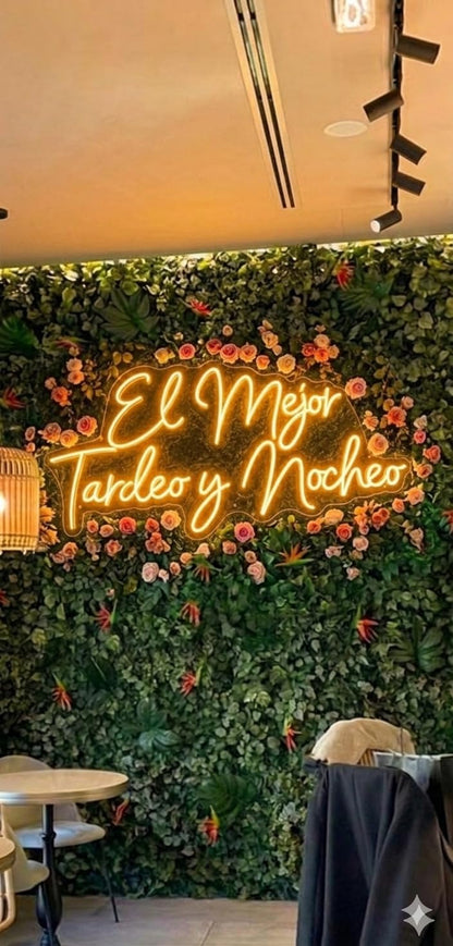 Letrero Neón LED de El Mejor Tardeo y Nochero, Luz Neón con Base Metacrilato Transparente, Cadena, Cable de 1.5 m y Alimentación 12v, Decoración de Pared, Medidas 90x40 cm