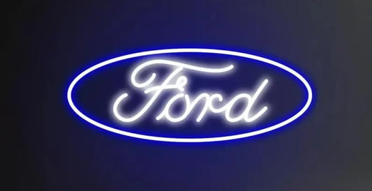 Letrero LED Neón Personalizado,Logotipo Luminoso Azul y Blanco, Estilo Automotriz