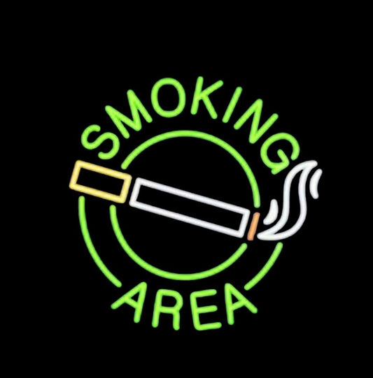 Letrero Luminoso LED de Neón, Área de Fumadores, Diseño Circular, Verde y Blanco