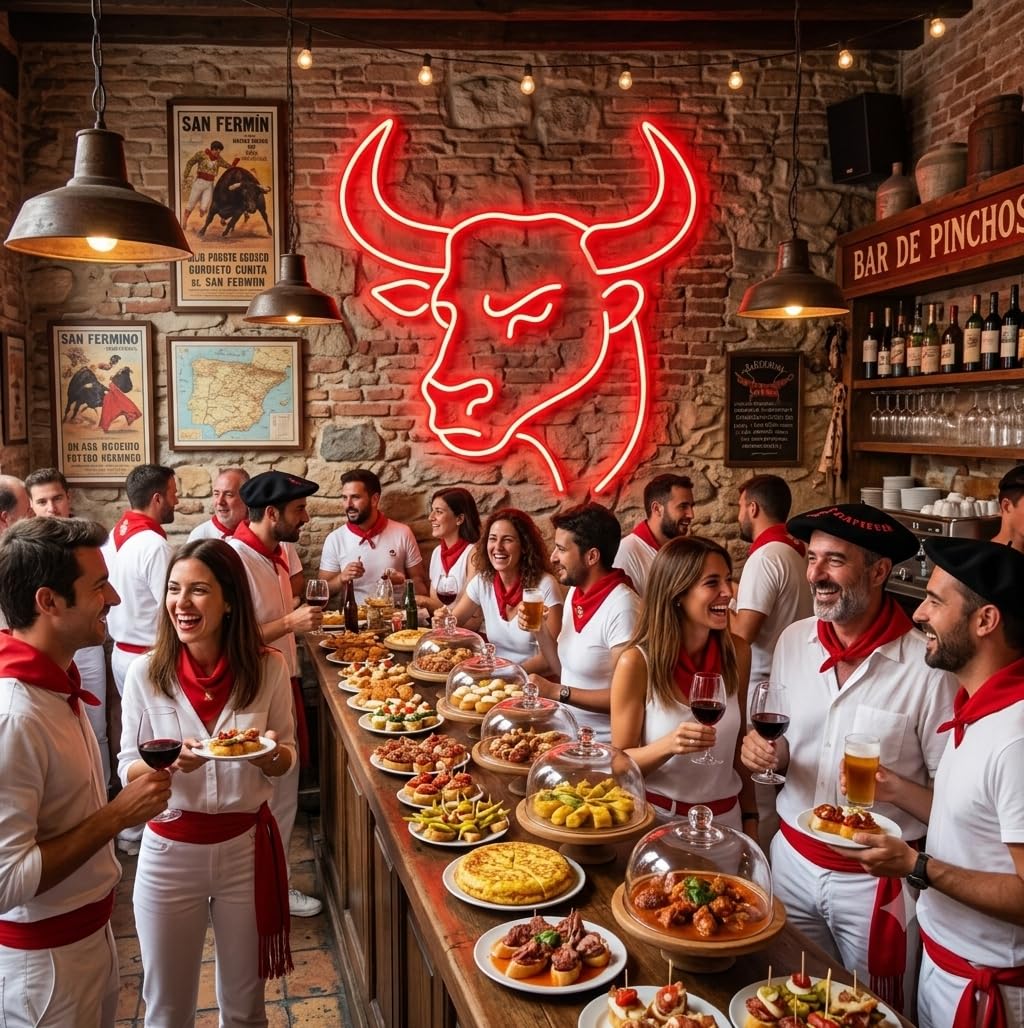 Letrero Neón led metacrilato transparente Cabeza de Toro san Fermín Pamplona, Diseño Lineal en Rojo 50 cm aproximadamente 12 v
