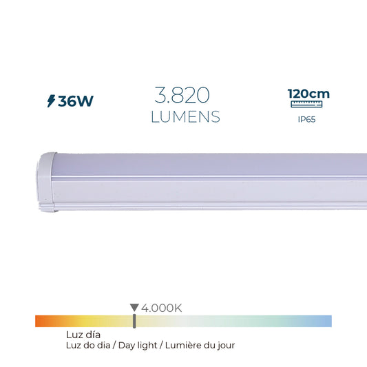 REGLETA LED 36 w 4.000 k LUZ DÍA 3.820 lm 120 x 4,6 x 5,1 cm