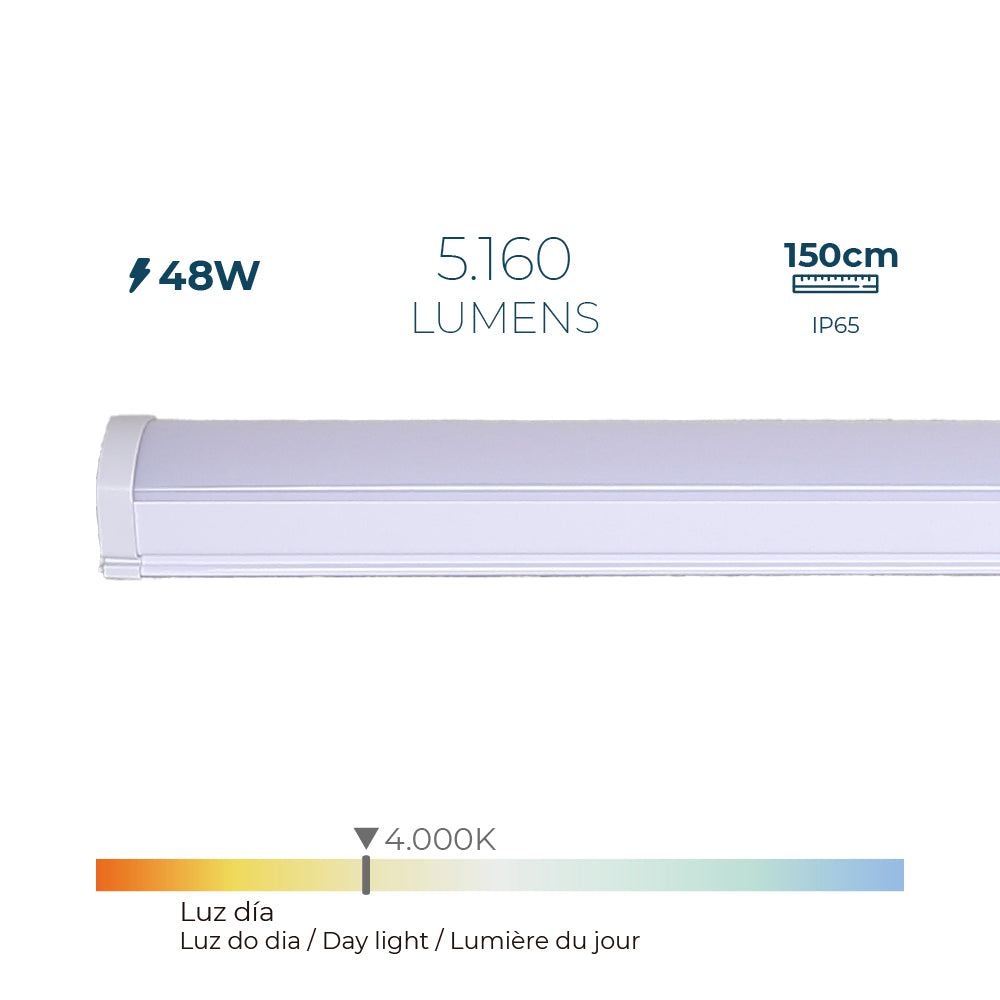 REGLETA LED 48 w 4.000 k LUZ DÍA 5.160 lm 150 x 4,6 x 5,1cm
