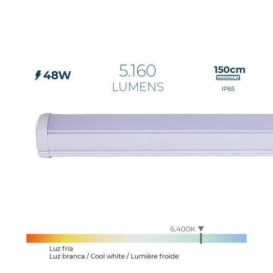 REGLETA LED 48 w 6.400 k LUZ FRIA 5.160 lm 150 x 4,6 x 5,1 cm
