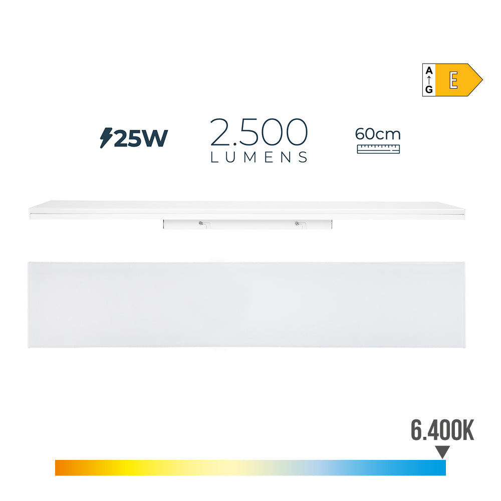 REGLETA LED 25 w 6400 k LUZ FRIA 2500 lm 60 x 4,5 x 12 cm