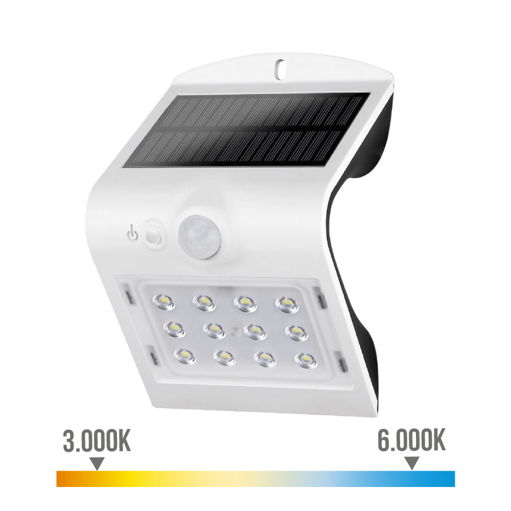 APLIQUE SOLAR 1,5W 220lm RECARGABLE. SENSOR DE PRESENCIA (2-6m) COLOR BLANCO 9,6x7,3x14cm EDM