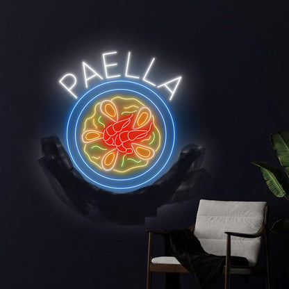Letrero Luminoso LED de Neón para Pared, Diseño de Paella, Decoración para Restaurante, Negro, Tecnología LED, Incluye Alimentador 12v MEDIDAS 60X60CM