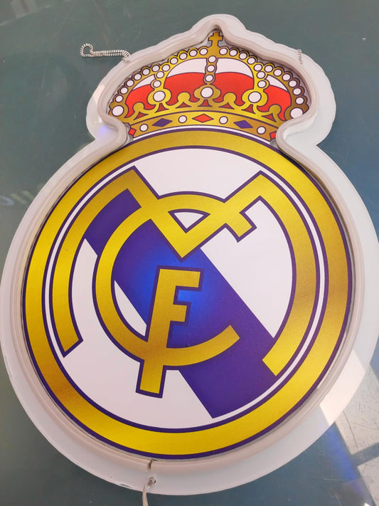 SOLOLED Lámpara LED Decorativa R. Madrid metacrilato y vinilo color Iluminadocon neón con Corona, Diseño Club medidas 40x30 cm vinilo metacrilato neon led liga futbol