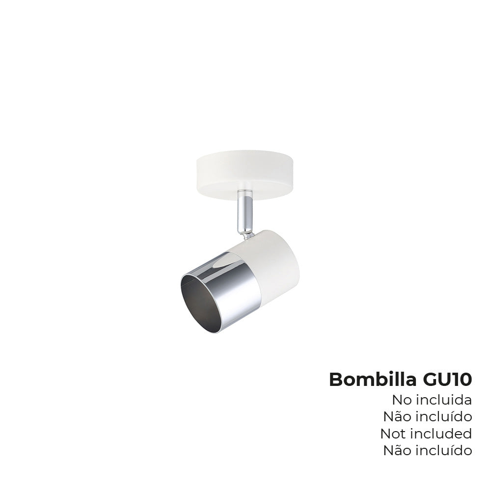 FOCO 1 ELEMENTO MODELO MOON GU-10 (BOMBILLA NO INCLUIDA) COLOR CROMO + BLANCO HUESO Ø 9 x 7,6 x 12,6 cm
