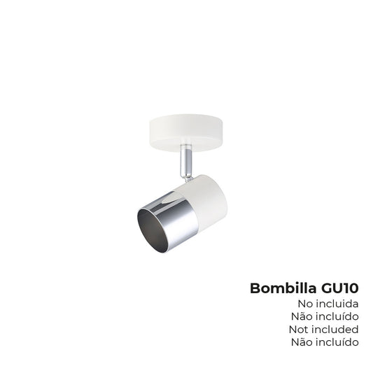 FOCO 1 ELEMENTO MODELO MOON GU-10 (BOMBILLA NO INCLUIDA) COLOR CROMO + BLANCO HUESO Ø 9 x 7,6 x 12,6 cm