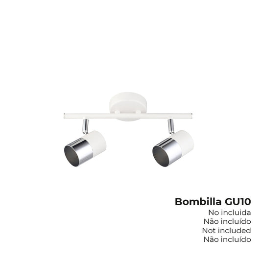 FOCO 2 ELEMENTOS MODELO MOON GU-10 (BOMBILLA NO INCLUIDA) COLOR CROMO+BLANCO HUESO 30 x 7,6 x 15,2 cm