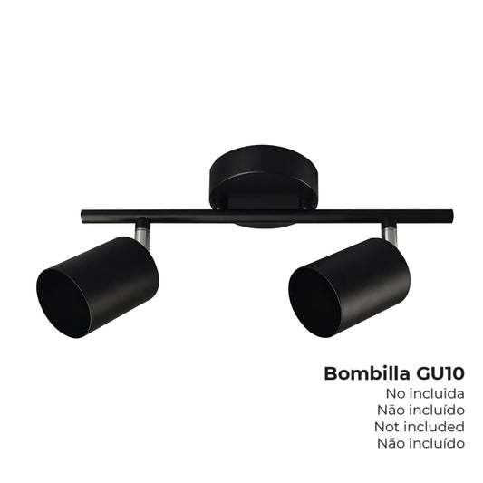 FOCO 2 ELEMENTOS GU10 50 W (BOMBILLA NO INCLUIDA) COLOR NEGRO 30 x 9 x 17 cm