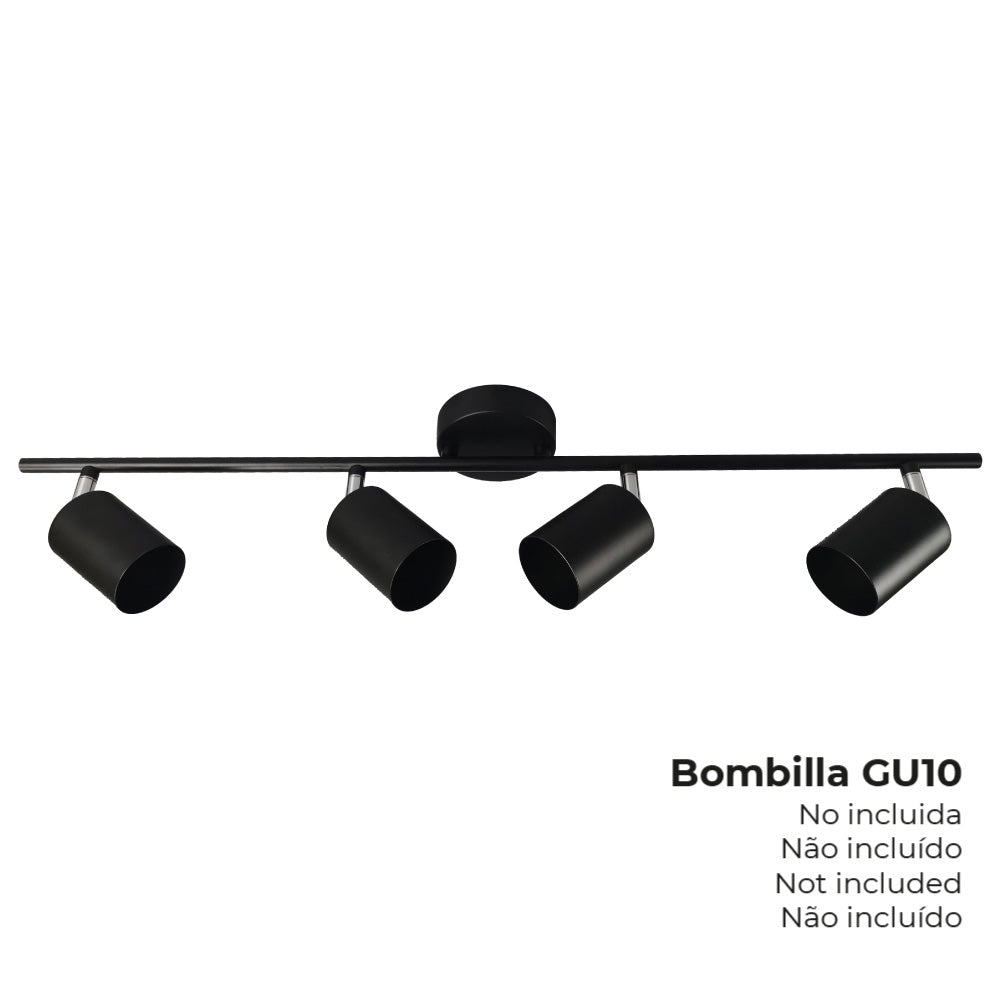 FOCO 4 ELEMENTOS GU10 50 w (BOMBILLA NO INCLUIDA) COLOR NEGRO 70 x 9 x 15,2 cm