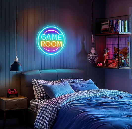 Letrero de Neón LED Game Room, Luz Decorativa Circular, Multicolor, 40 cm