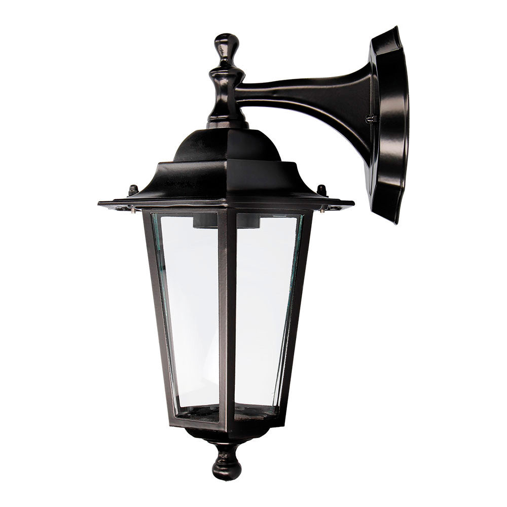 APLIQUE EXTERIOR ZURICH DE ALUMINIO Y CRISTAL E27 60 W SIN BOMBILLA, COLOR NEGRO, LUZ HACIA ABAJO