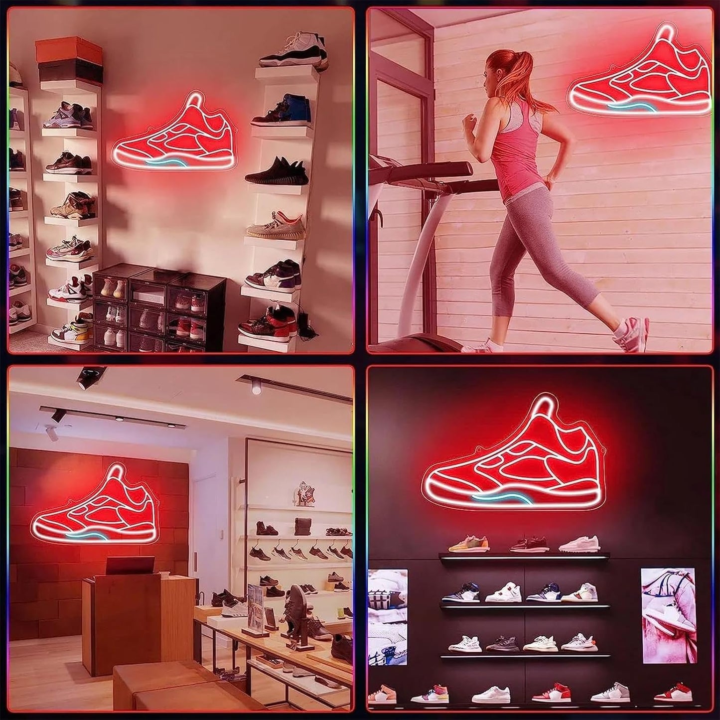 Letrero de Neón LED Decorativo, Diseño de Zapatilla Deportiva, Iluminación Roja y Azul para Tienda
