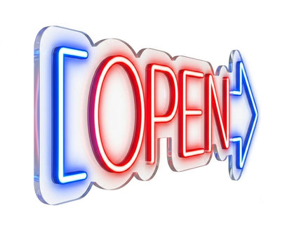 SOLOLED Letrero led neón flex OPEN carte metacrilato transparente medidas 60cm aproximadamente alimentacion 12 v