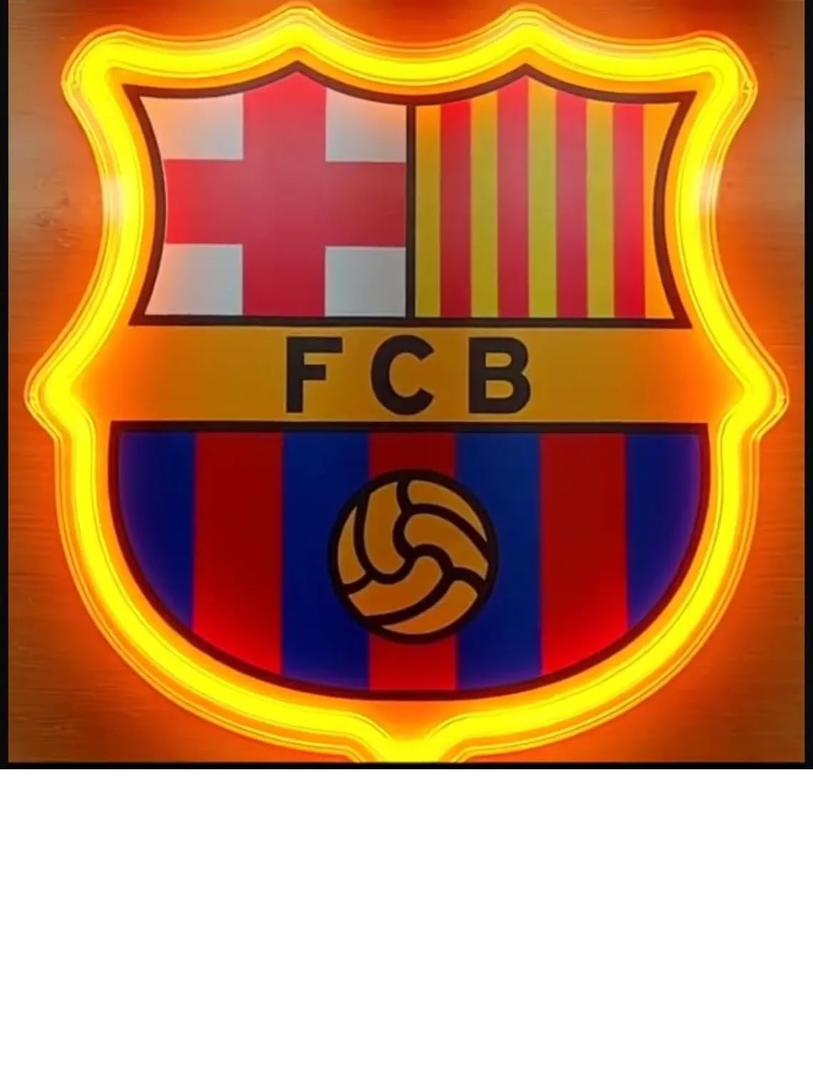 Escudo de futbol liga 1º division del Club BARCELONA, Diseño con medidas metacrilato 40x35cm aproximadamente dependiendo el diseño del escudo con neon led,metacrilato y vinilo color.Alimentacion 12v,cable 2m y cadena para colgar en pared incluido.