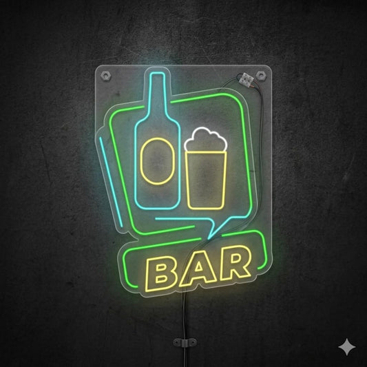 Letrero Neón bar cerveza, Luz neón LED, Colores a elegir, Decoración de Pared con base metacrilato transparente,cadena,cable de 1.5 m y alimentacion 12v medidas 60 cm aproximadamente.