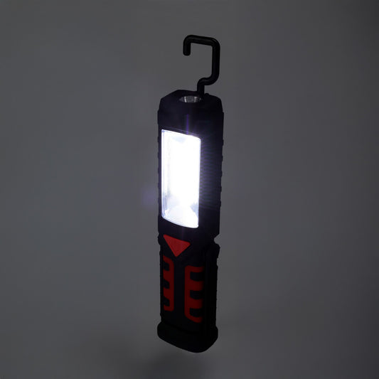 LINTERNA LED DE TRABAJO RECARGABLE DOBLE FUNCION CON GANCHO + IMÁN, NEGRA, 50 x 35 x 215 mm
