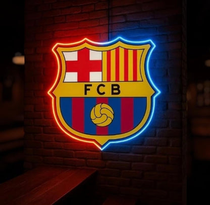 SOLOLED Regalos Barcelona Luminoso LED, Decoración de Pared, Iluminación Roja LIGA DE FUTBOL ESCUDO MEON LED,METACRILATO Y VINILO.MEDIDAS 35X30 CM