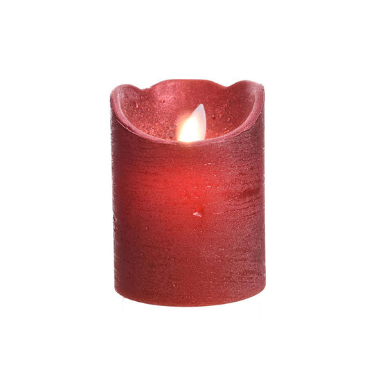 VELA DE CERA LED COLOR ROJO CON ACABADO METÁLICO Ø7,5 x 10 cm