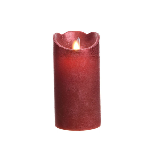 VELA DE CERA LED COLOR ROJO CON ACABADO METÁLICO Ø7,5 x 15 cm