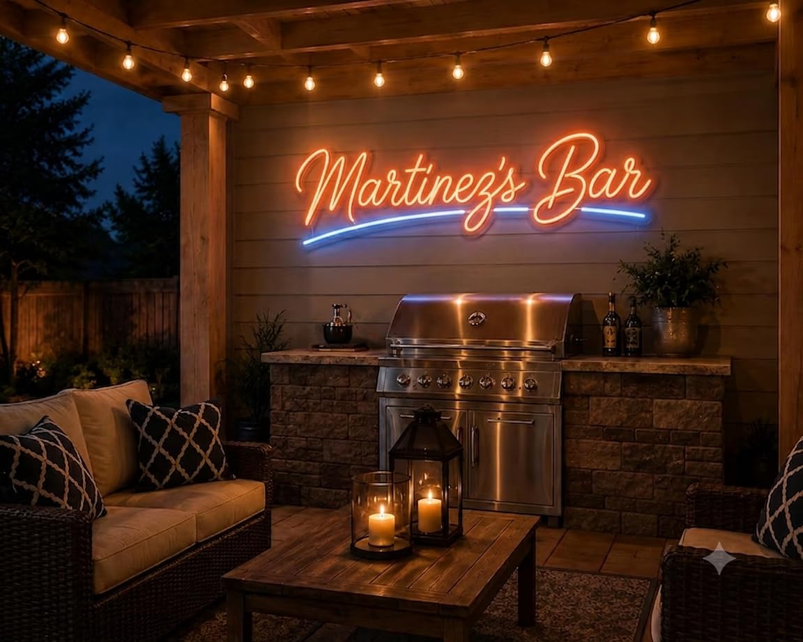 Letrero Neón LED BAR Personalizado con Nombre,Elije tú Letrero personalizado de Neón LED BAR con nombre, Decoración de Pared, Luz Roja y Blanca, metacrilato, alimentación 12 v medidas