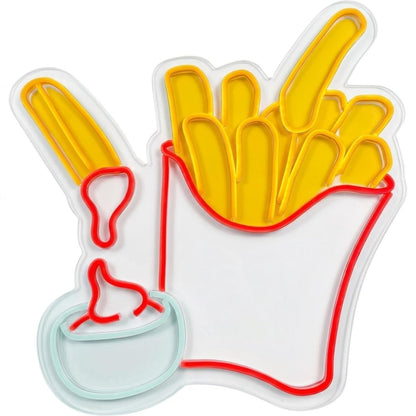 SOLOLED Letrero Neón de Patatas fritas con salsa, Luz neón LED, Decoración de Pared con base metacrilato transparente, cadena, cable de 1.5 m y alimentación 12 v medidas 50x50 cm
