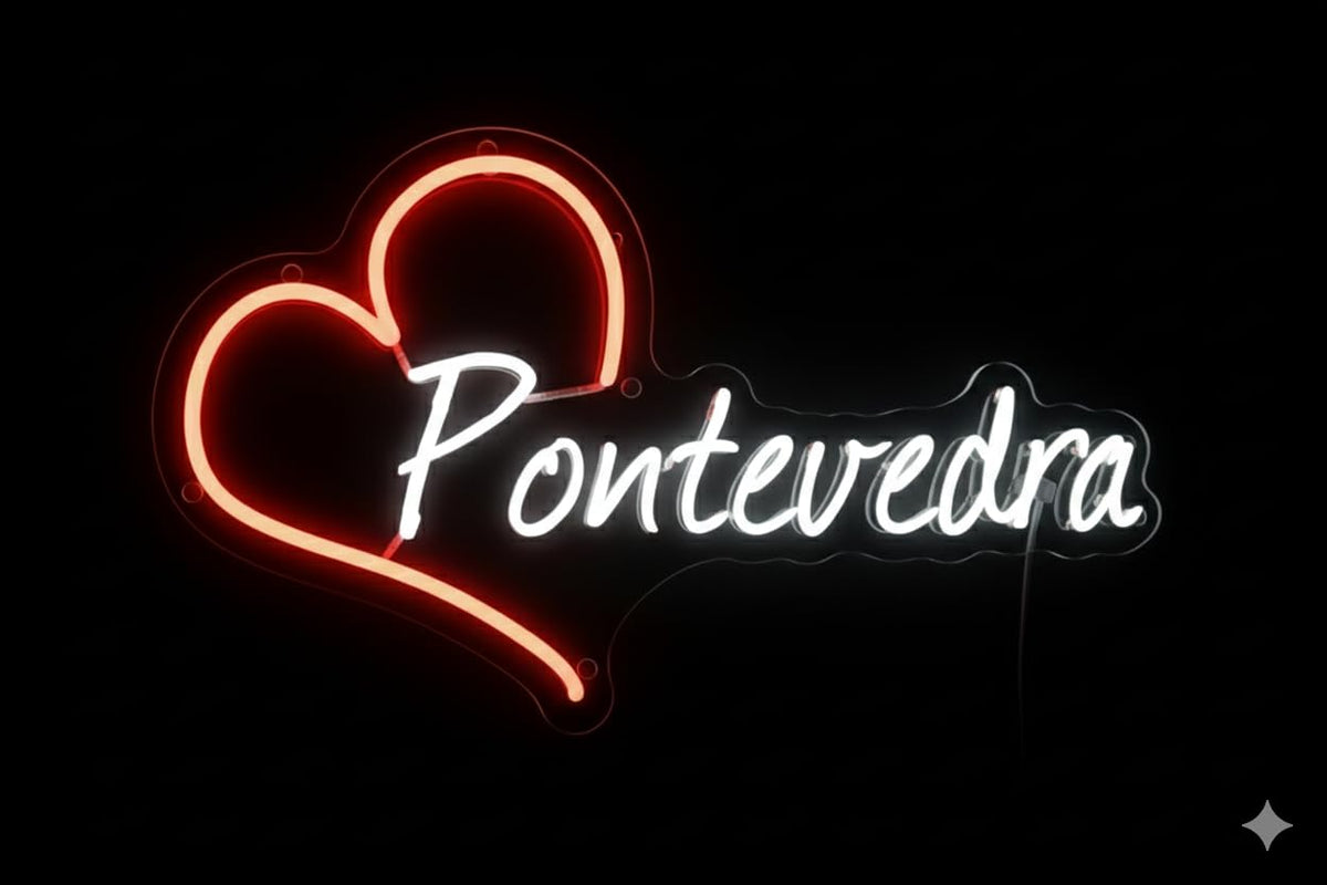 Elije tú Letrero personalizado de Neón LED con Corazón, Ciudades de España y Portugal, Decoración de Pared, Luz Roja y Blanca, metacrilato, alimentación 12 v medidas desde 35cm