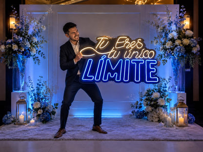 Letrero LED Decorativo de Neón, Doble Color Blanco y Azul, bodas eventos,Iluminación para Pared, metacrilato transparente medidas 110 x75 cm - 12v