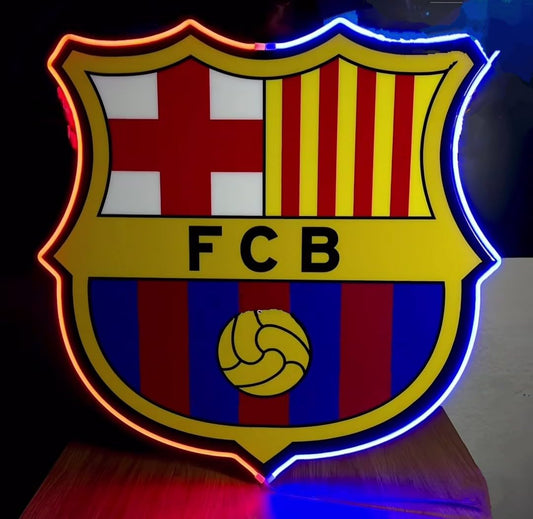 SOLOLED Lámpara Escudo neón LED Decorativa Barcelona, FCB, Iluminación Neón Bicolor, para Aficionados del Fútbol medidas 32x30 cm,neon led,vinilo,metacrilato liga de futbol