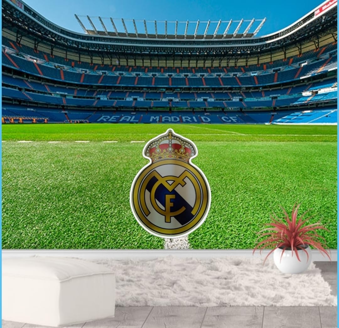 Escudo de futbol liga 1º division REAL MADRID, Diseño con medidas metacrilato 40x35cm aproximadamente dependiendo el diseño del escudo con neon led,metacrilato y vinilo color.Alimentacion 12v,cable 2m y cadena para colgar en pared incluido.