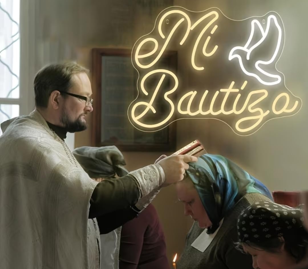 Letrero de Neón LED 'mi bautismo Cartel Luminoso Decorativo con 50 cm aproximadamente ALIMENTADOR 12 V