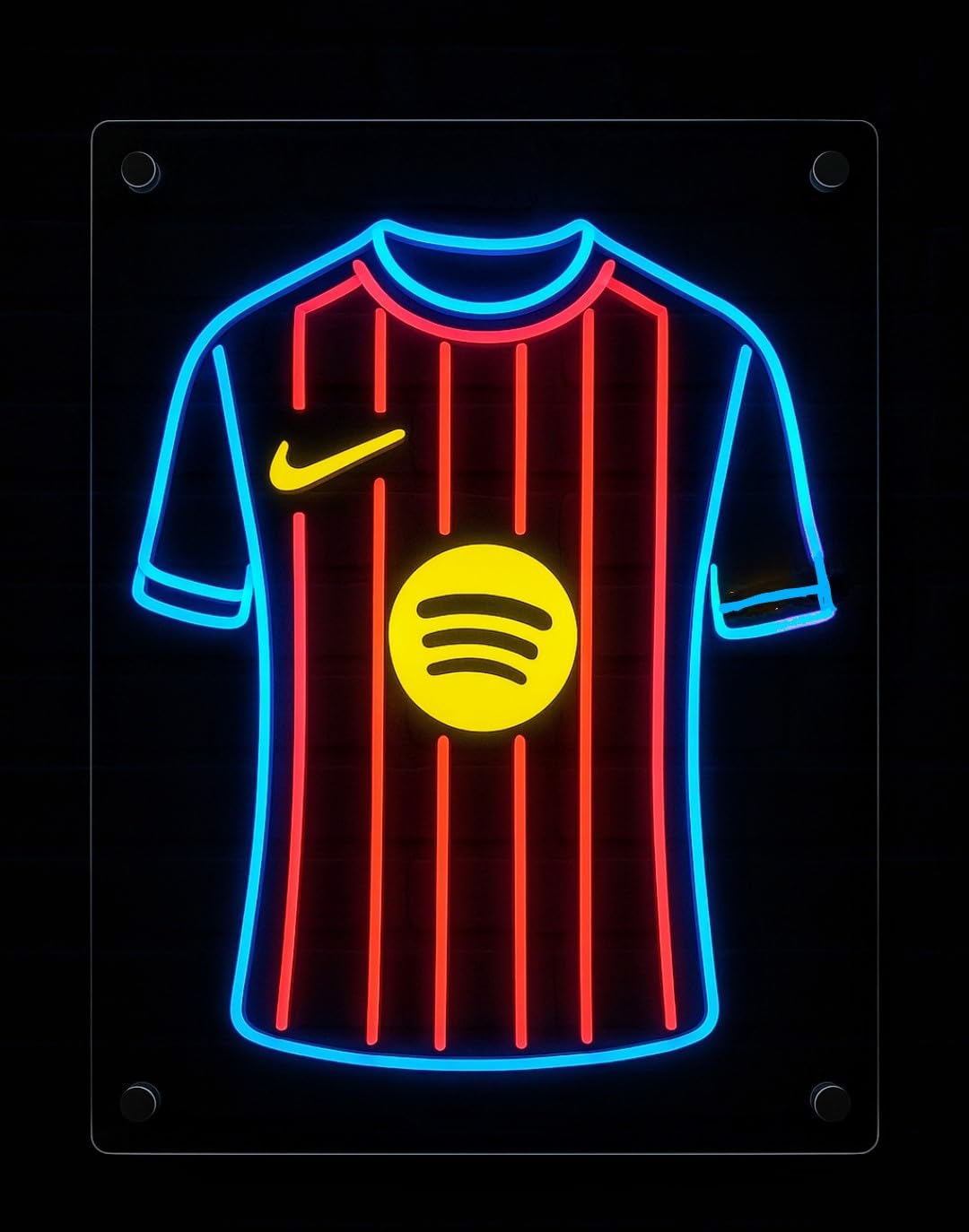 Letrero LED neón en metacrilato Deportivo regalo Barcelona Diseño de Camiseta Neón, Azul y Rojo, Iluminación Decorativa