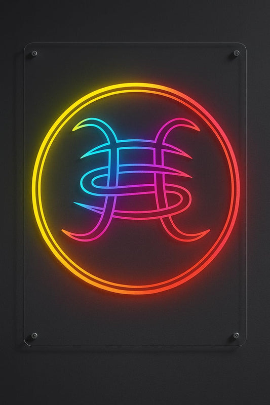 Letrero LED de Neón Multicolor, Diseño Circular con Símbolo Abstracto, Montaje en Pared