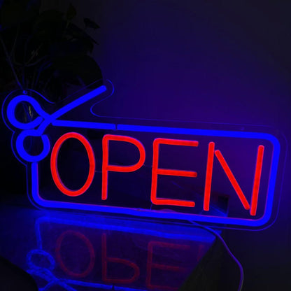 Letrero de neón abierto de barbería, letrero LED USB grabado en 3D