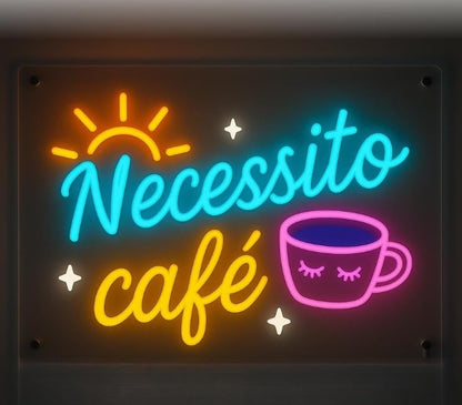 Letrero LED de Neón Decorativo, Diseño de Café Necessito, Iluminación Multicolor