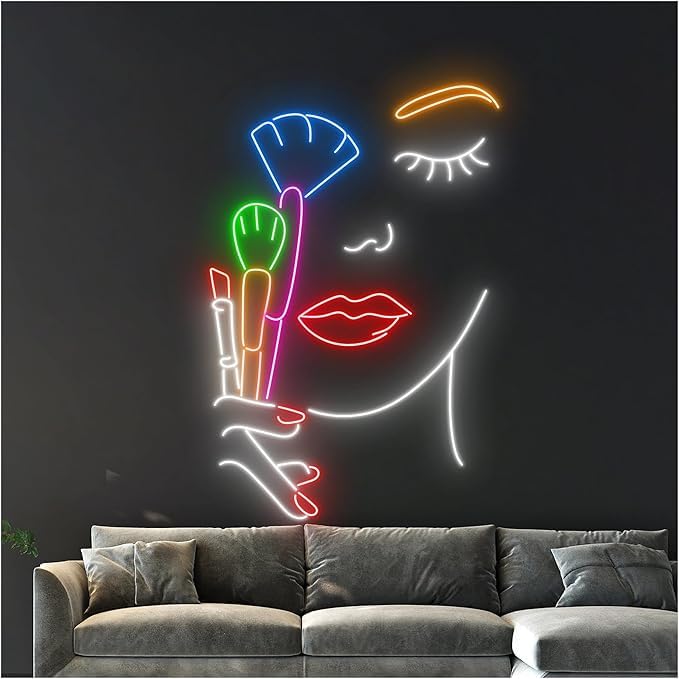 Lámpara de señalización Letrero De Neón Para Maquillador, Cosméticos, Productos Belleza, Luz LED, Escaparate, Entrada Comercial, 63cm alimentador 12v
