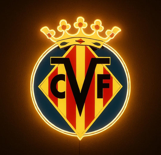Lámpara LED de Pared escudo futbol regalos Villarreal Decorativa, Diseño de Corona Real, Iluminación Ambiental Dorada