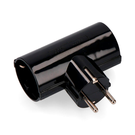 CLAVIJA 2P+T TIPO F DOBLE, NEGRA DE BAQUELITA T/TL 16A 250V (RETRACTILADA)