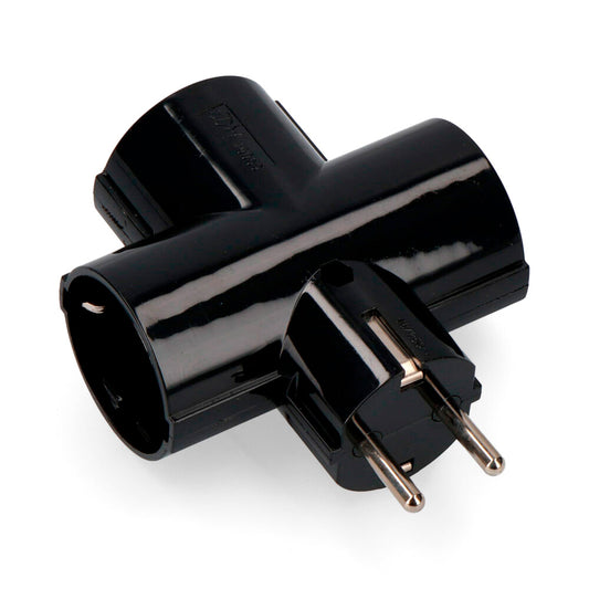 CLAVIJA 2P+T TIPO F TRIPLE NEGRA DE BAQUELITA T/TL 16A 250V (RETRACTILADA)