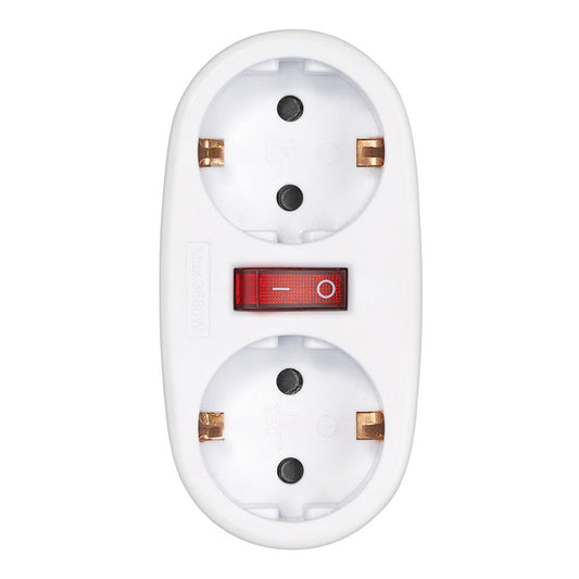 ADAPTADOR 2 TOMAS SCHUKO FRONTAL CON INTERRUPTOR, 16 A 250 V~, BLANCO