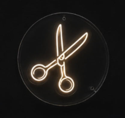 Letrero Neón LED Tijeras Peluquería Metacrilato 40 cm aproximadamente alimentación 12v
