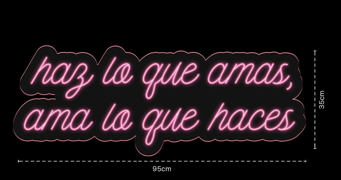 Letrero LED Neón Rosa, Frase Motivacional 'Haz lo que amas, ama lo que haces', 95x35cm, Decoración de Pared